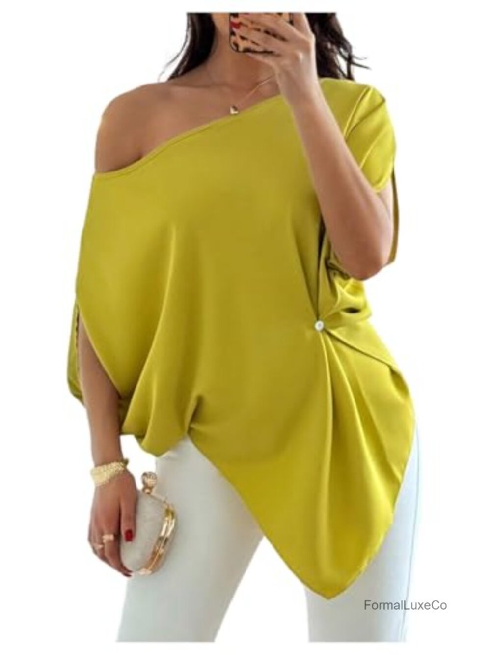 Off Shoulder Asymmetrical Peasant Top 3/4 Sleeve Ruched Party Blouse